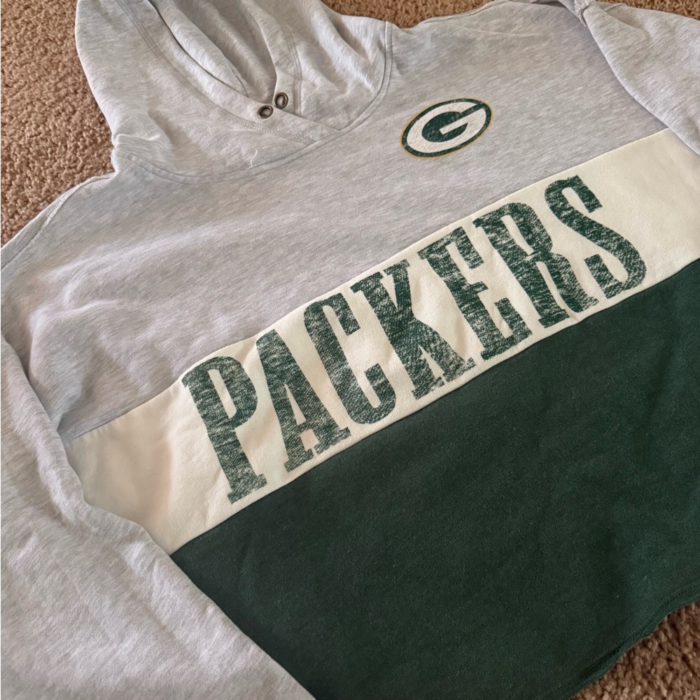 GREEN BAY PACKERS color block cropped hoodie size XL